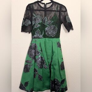 Elegant Green and Black Lace Dress